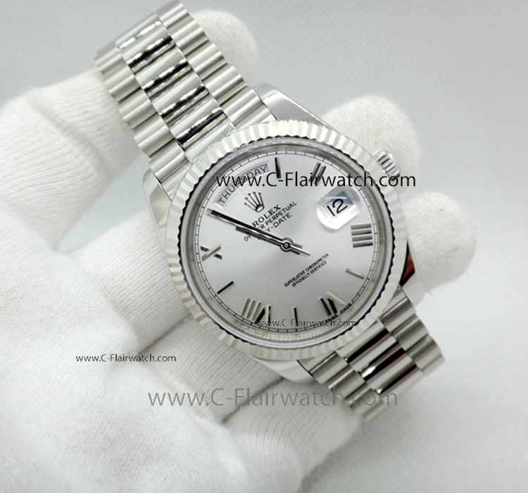 EWF Rolex Day-Date II Silver Face President Band Watch 41mm